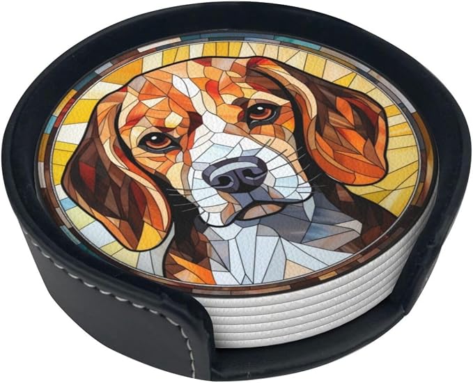 Drink Coaster Set of 6, Beagle Dog Mom Lover Gift, Leather Drink Coasters by petloverdoglovercommunity