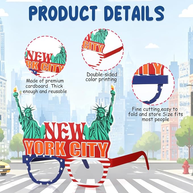 Pajean 36 Pcs New York Party Decorations Eyeglasses Themed Paper Glasses New - Image 3