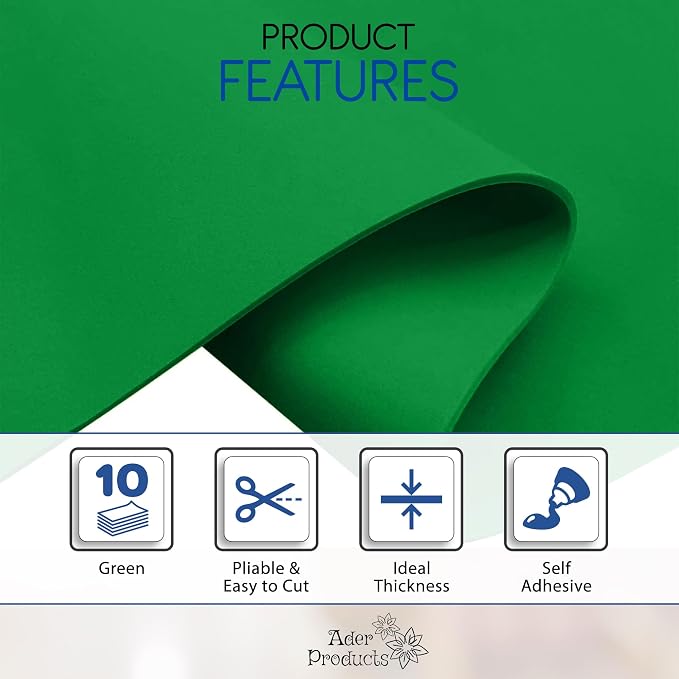 Adhesive Green EVA Foam Sheets for Crafts, 2mm Thickness – Sticky Back Foam - Image 3