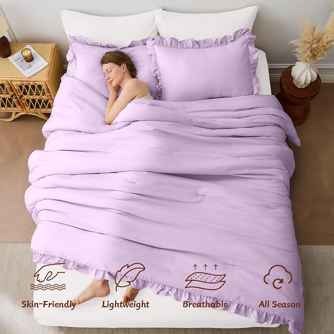 FUANNA Full Size Comforter Sets Lavender, 3 Pieces Ruffle Full Size Bedding Sets - Image 2
