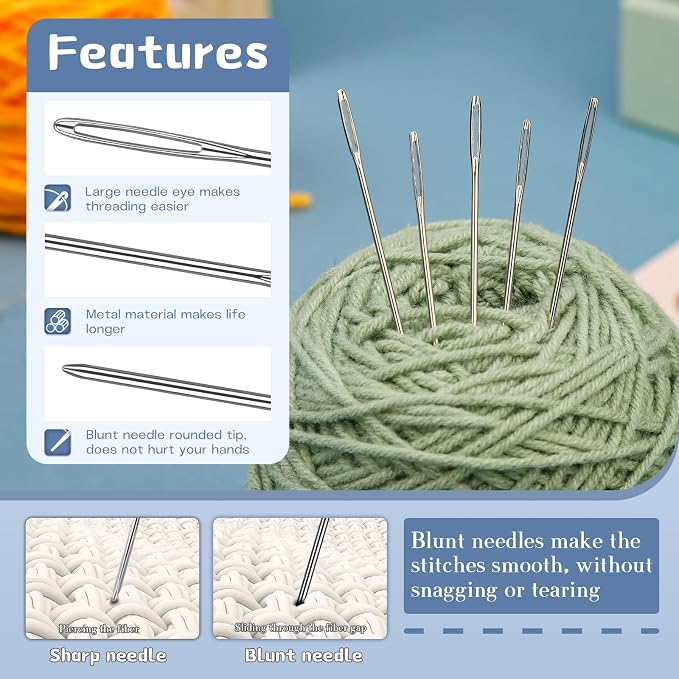 TLKKUE 100/40 Pcs Steel Large-Eye Blunt Needles, Tapestry Needle - Image 3