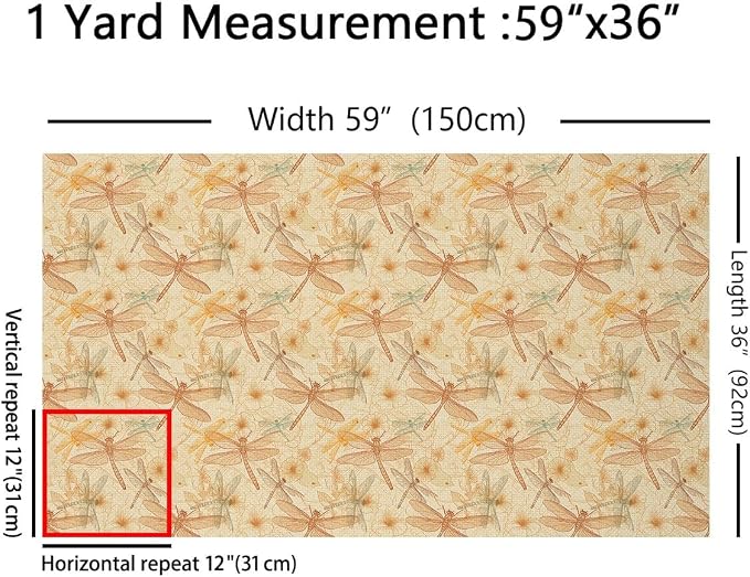 Feelyou Dragonfly Fabric by The Yard, Vintage Birds Floral Upholstery Fabric - Image 2