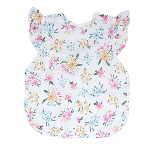 BapronBaby Flutter Pastel Floral Bapron - No Neck Tie Safer Bib for Baby & Toddler - Soft Waterproof Stain Resistant - Machine Washable - Sz Preschool 3-5yrs