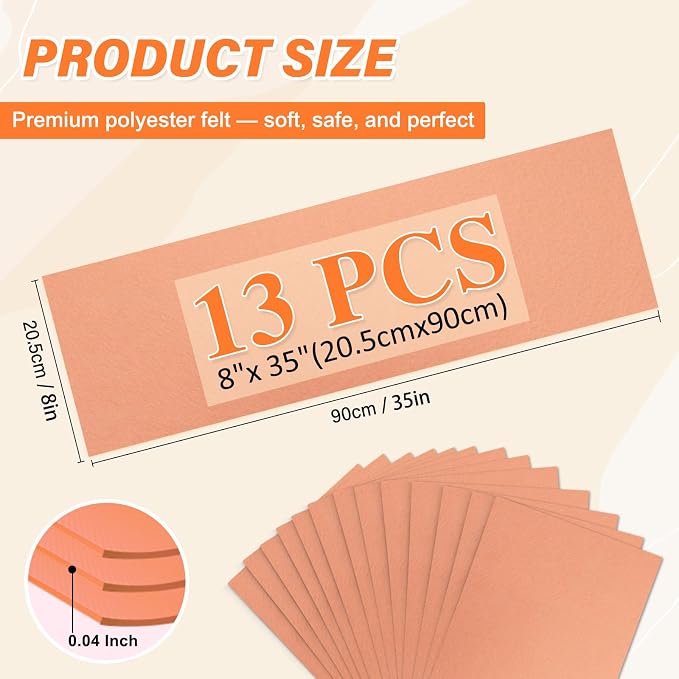 XSEINO 13 Rolls Pink Orange Felt Fabric, Fit - Image 2