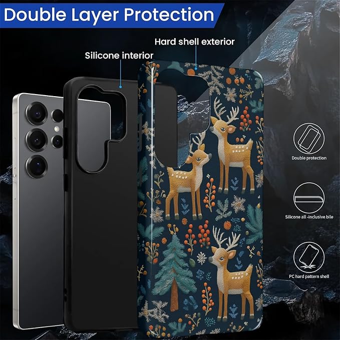 Case for Samsung Galaxy S25 Ultra Case, Cute Christmas Reindeer Design Hybrid - Image 6