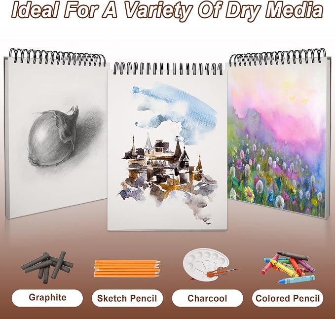 TKOOFN 5 Pack 9" x 12" Sketch Book Bulk, Top Spiral Bound Premium Sketchbook - Image 6