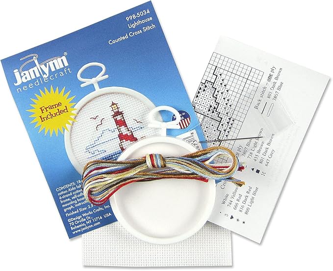 Janlynn 18 Count Round Mini Counted Cross Stitch Kit, 2-1/2-Inch, Lighthouse - Image 3