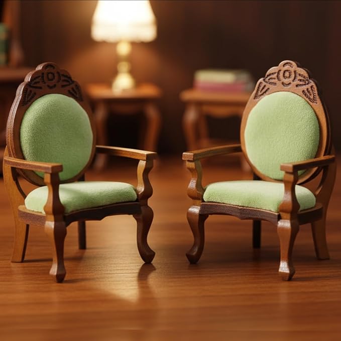 Dollhouse Chair 2PCS Miniature Furniture Retro Vintage Chair Wooden Accessories - Image 2