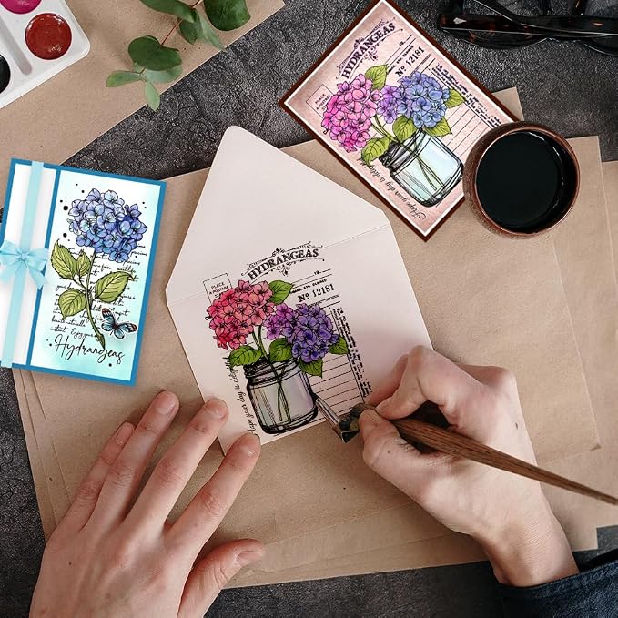 GLOBLELAND Hydrangeas Background Postcard Clear Stamps - Image 4