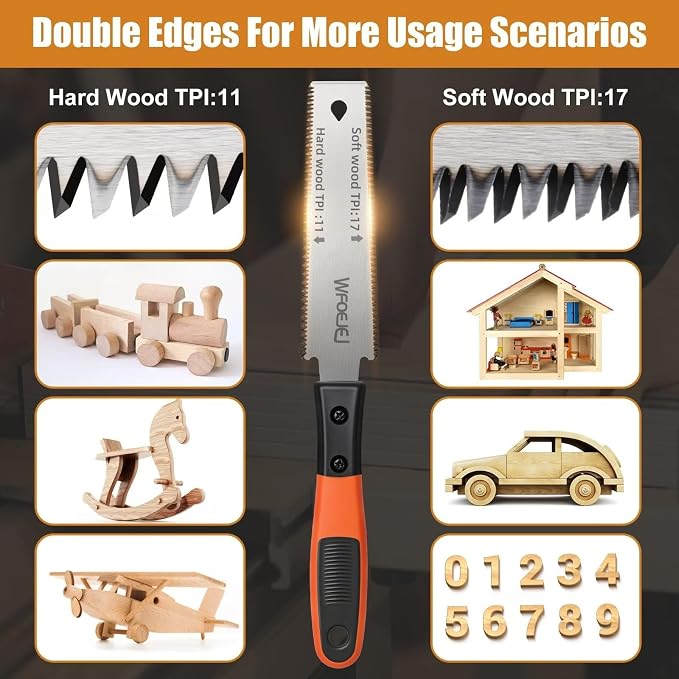 WFOEJEJ Japanese Hand Saw, 6-Inch Double-Edge Pull Saw, SK5 Flexible Blade - Image 2