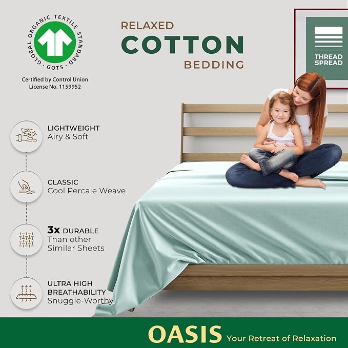 THREAD SPREAD 100% Organic Cotton Percale Flat Sheet Twin XL Size - Image 2