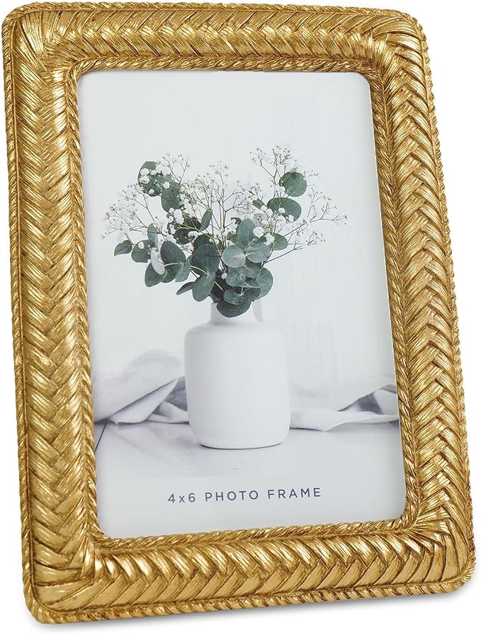 Cuspin Gold 4x6 Picture Frame, Ornate Decorative Rattan Resin Photo Frame - Image 8