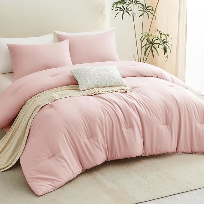 CozyLux Twin Comforter Set Blush Pink, 2 Pieces Twin Extra Long Solid - Image 7