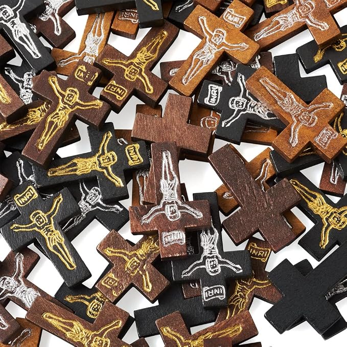 Cheriswelry 100Pcs Crucifix Cross Wood Pendants Crucifix Cross Printed Wooden - Image 2