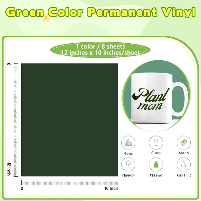 Tintnut Green Permanent Vinyl Permanent Adhesive Vinyl 8 Sheets 12''x10'' | - Image 2