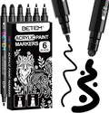 Betem 6 Black Dual Tip Acrylic Paint Markers, Fabric Decorating Kits Premium by BetemArtWorld