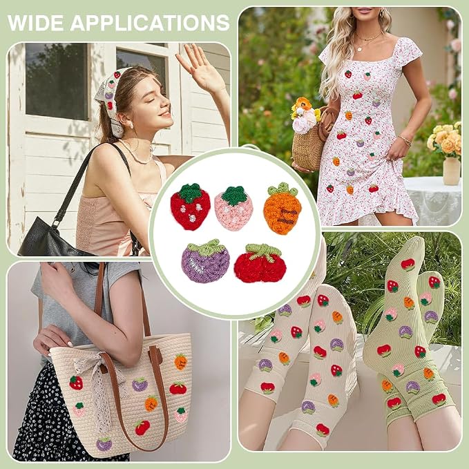 FINGERINSPIRE 50PCS Crochet Appliques 5 Style Fruit Sew On Patch Strawberry - Image 5