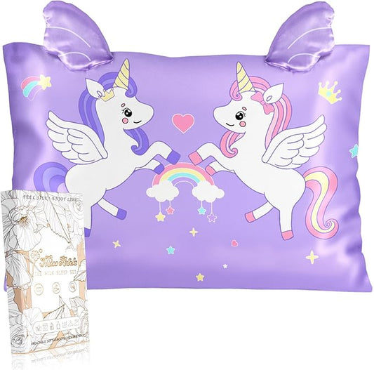 Kids Pillowcases Standard Size 20"x26" - Cute Cartoon Soft Breathable Silk Pillow Cases for Hair and Skin with Hidden Zipper for Girls Fun Kawaii Design for Bedding, Two Unicorns
