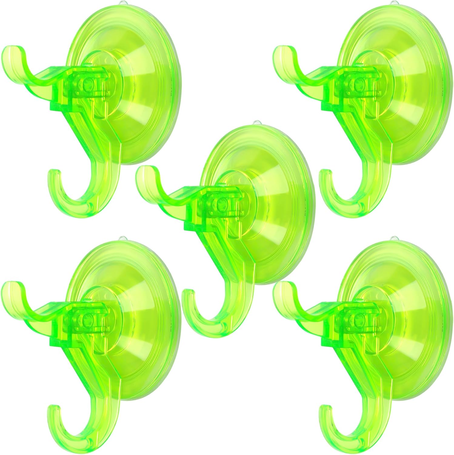 Antimbee Clear Suction Cup Hanger, 5 Pack Removable Small Suction Cups for Shower, Bathroom, Glass, Door, Windows, Kitchen - Up to 11 lbs on Smooth Surface - 2 Hooks Design (Transparent Green)