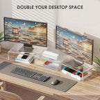 OPNICE Clear Acrylic Desk Organizers and Accessories, Dual Monitor Stand Riser - Image 4