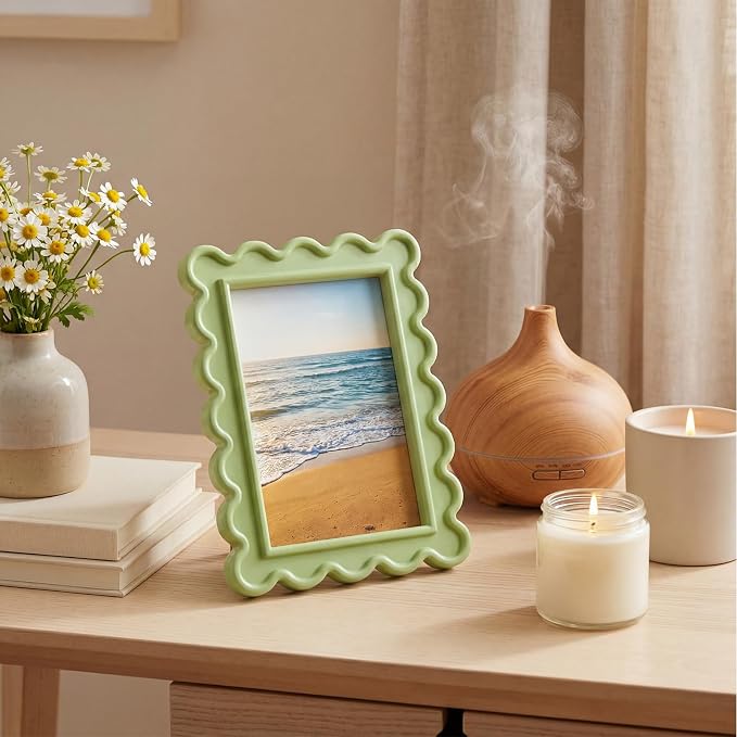 AceOrbit 4x6 Inches Light Green Flower Wavy Scalloped Picture Frame Cute Wavy - Image 7