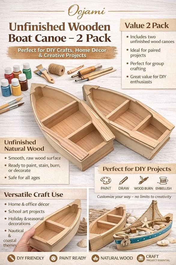 Unfinished Wooden Boat 2 Pack - Image 3