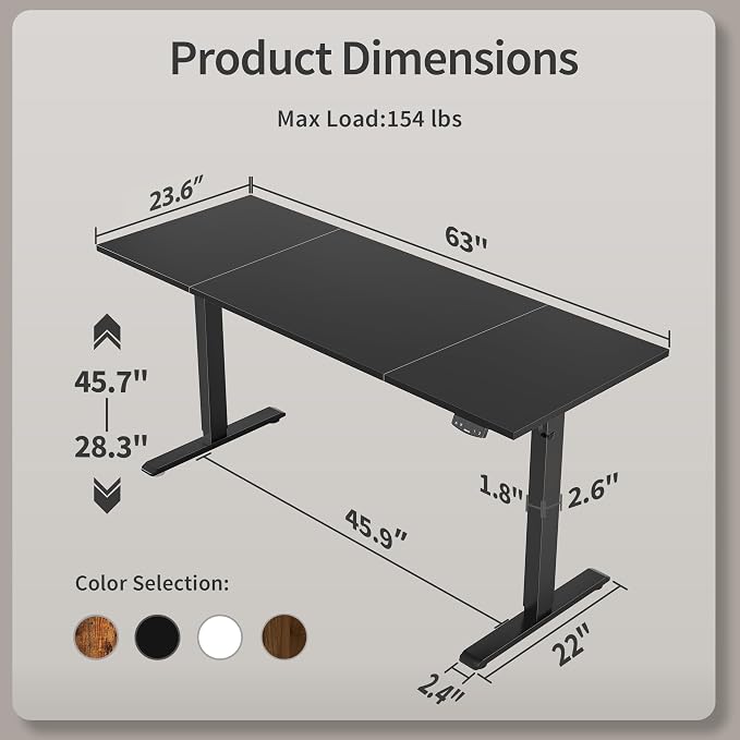 Agilestic Electric Standing Desk, 63 x 24 Inches Height Adjustable Desk - Image 3