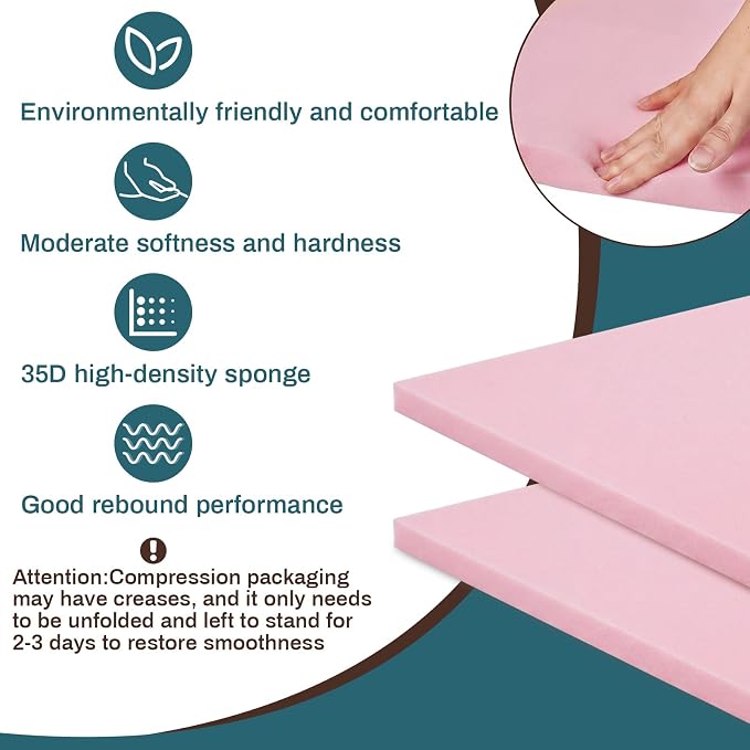 Frienda 2 Pack 1" x 24" x 24" Upholstery High Density Foam Cushion Replacement - Image 3