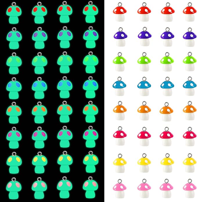 Augshy 64 Pcs Mini Resin Mushroom Charms, Luminous Mushroom Beads by Augshy