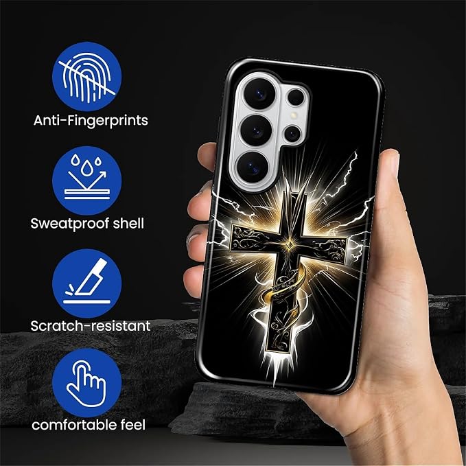 for Samsung Galaxy S26 Ultra Case, Cool Cross Pattern Glossy 2 in 1 Shockproof - Image 4