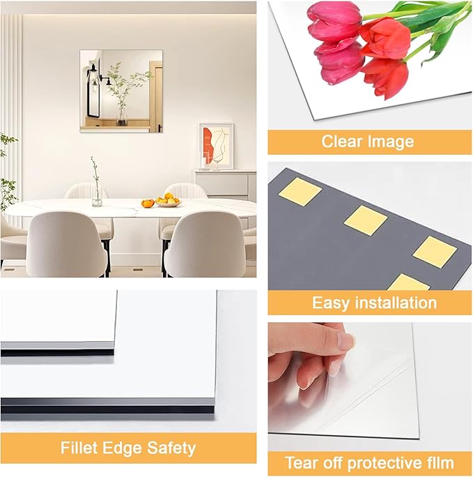20x20 in Acrylic Mirror Sheet for Wall, 2.5mm Plastic Wall Mirror | Non Glass - Image 3