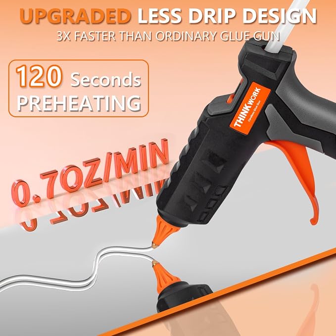 THINKWORK 20V Cordless Hot Glue Gun and Sticks Set, Rechargeable Glue Gun - Image 4