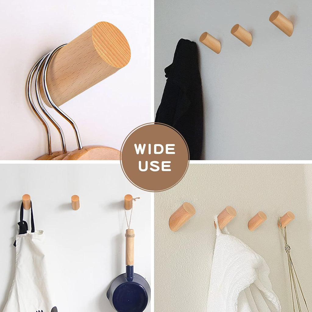 Wooden Wall Hooks, 2 Pack Coat Hooks Wall Mounted - Natural Wood Hook Coat Rack, Heavy Duty Hooks for Hanging Towels Entryway Coats Hat Rack for Wall (Beech Wood)