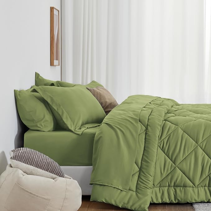 Love's cabin King Size Comforter Set Olive Green, 7 Pieces King Bed in a Bag - Image 2