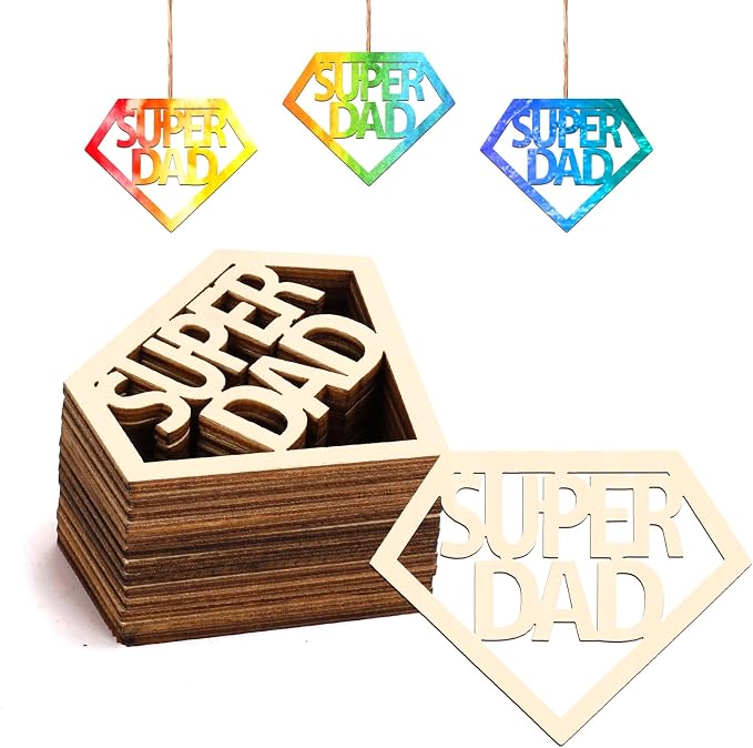 Dad 30Pcs Unfinished Wood Crafts Fathers Day DIY Cutouts Dad Birthday Present by Tmflexe