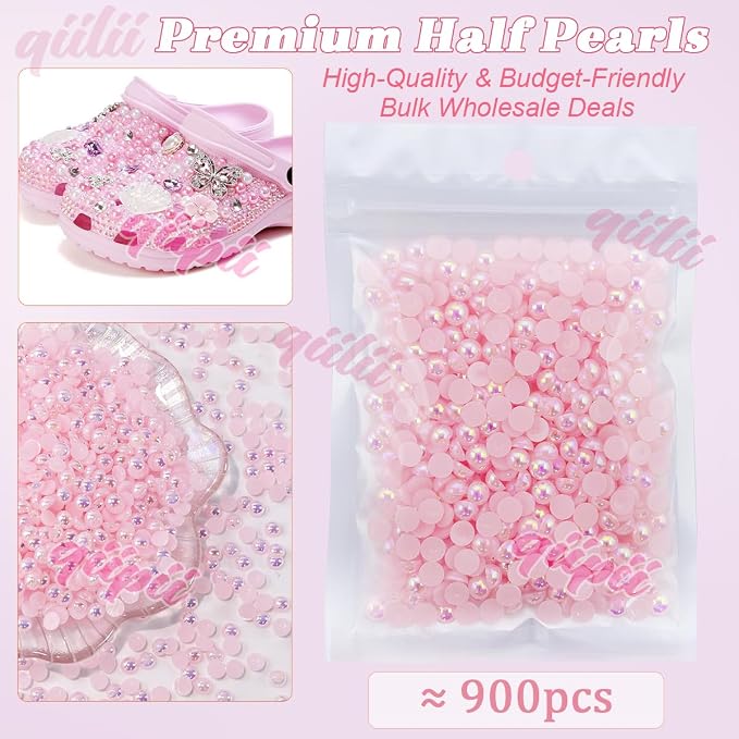 qiipii 900PCS 6mm Light Pink AB Half Round Pearls - Image 2