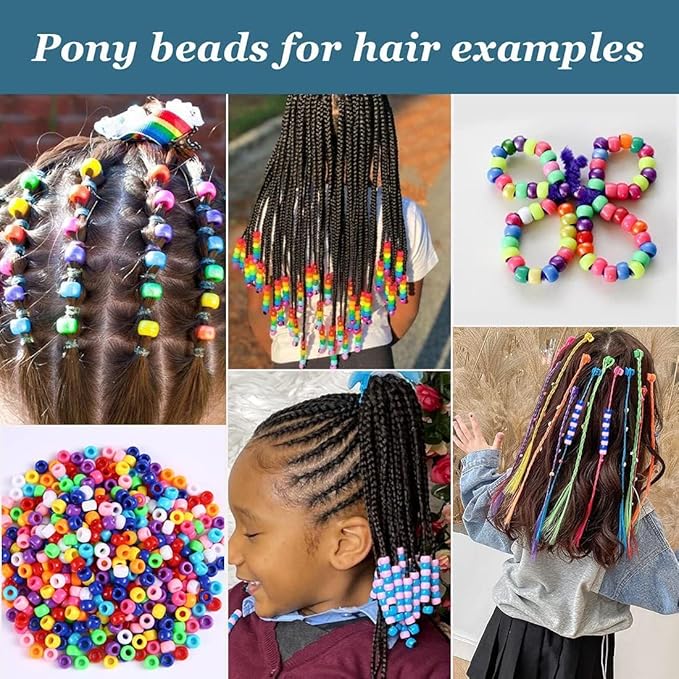 2000+ Pony Beads Bulk 6x9mm Multi-Colored Plastic Craft Beads Set, Bulk Hair - Image 5