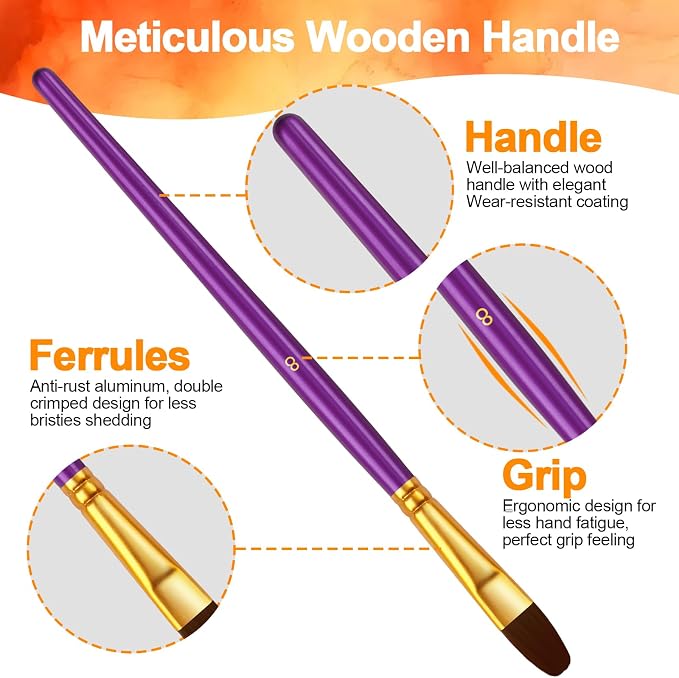 Paint Brushes Set, 5 Pack 50 Pcs Round-Pointed Tip Paintbrushes Nylon Hair - Image 3