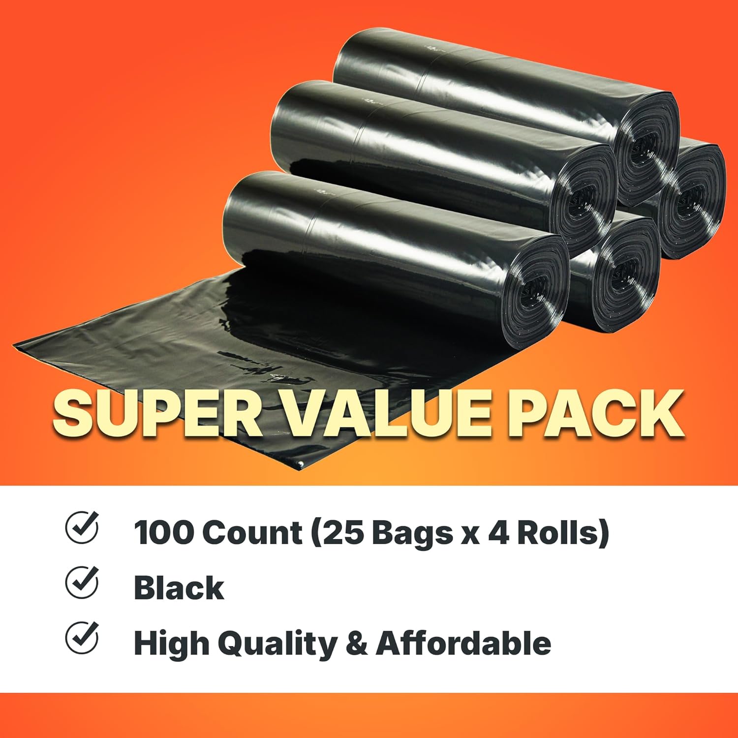 55-60 Gallon Trash Bags, 30 Micron Heavy Duty Pure LDPE Garbage Can Liners, 36" x 58" Large, Black, 100 Count