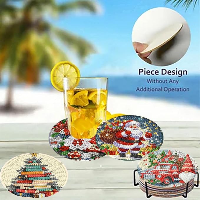 8 Pack Christmas Diamond Art Coasters, Diamond Painting Coasters Kits | - Image 4