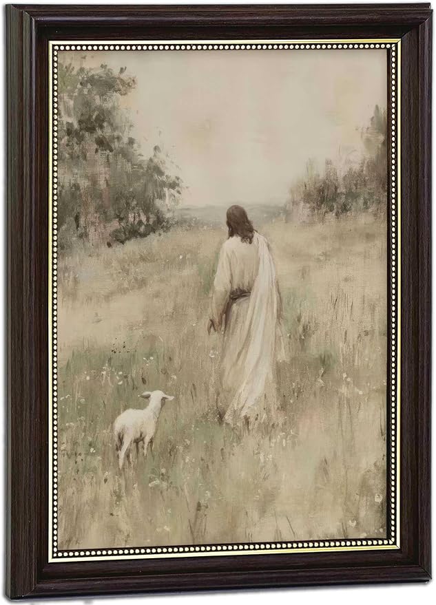 Jesus And Lamb Wall Art Framed Jesus Leaves The 99 Sheep Wall Decor The Lost by Unknown