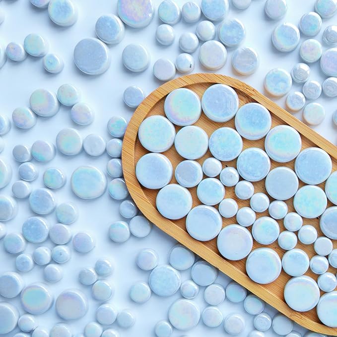 1.1lb Premium Iridescent White Glass Penny Rounds, Round Mosaic Tiles - Image 4
