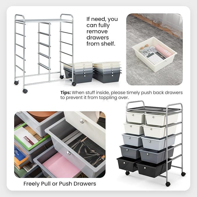 Giantex 10 Drawers Rolling Cart, Classroom Organizers, Storage Cart - Image 5
