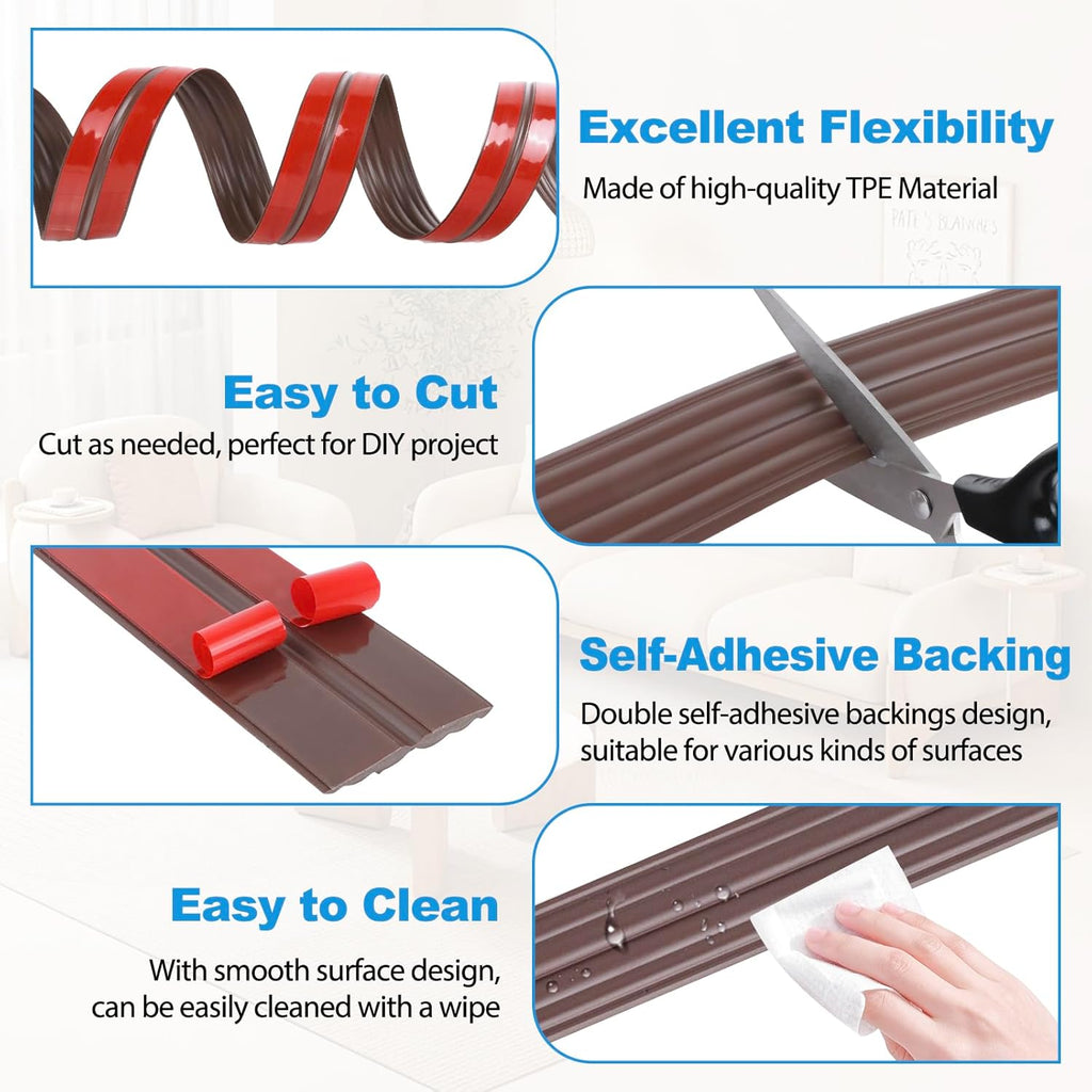 Wall Corner Protector Peel and Stick Corner Trim Molding Flexible Inside & Outside Wall Edge Guard Self Adhesive Moulding Trim for Edge Use, Brown, 0.8” W x 40’ L