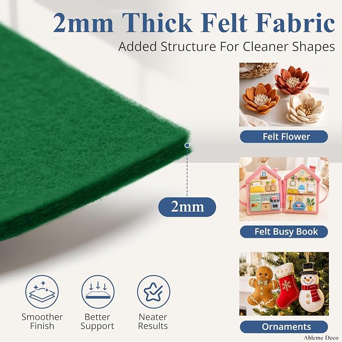 12"x12" Felt Sheets for Crafts, 2mm Stiff Felt Fabric Kelly Green | 2mm Thick - Image 2