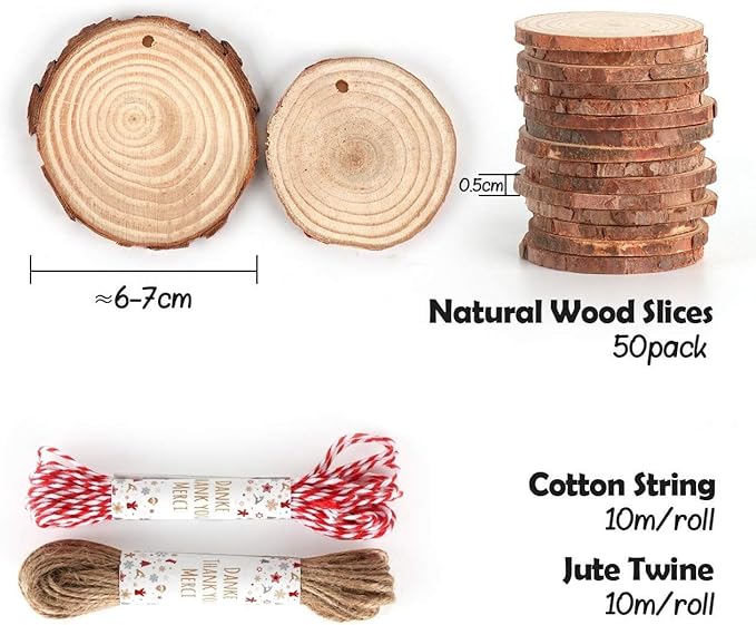 50Pcs Wood Slices for Crafts, 2.4"-2.8" Unfinished Wood Circles for Crafts - Image 4