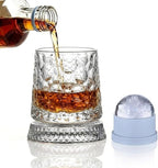 Rotating Whiskey Glass with Large Ice Ball Mold, Single Spinning Crystal by UNOD