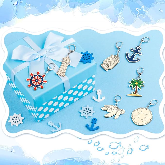 RattanView 24 Pcs Nautical Craft Color Your Own Keychains DIY Craft Wooden - Image 7