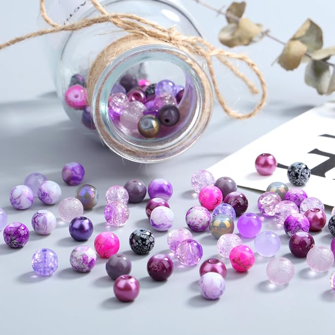 DUQGUHO 8mm Purple Beads for Jewelry Making Purple Glass Beads for Bracelets - Image 2
