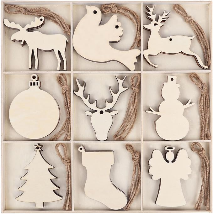 MACTING 45PCS Wooden Christmas Ornaments Unfinished Predrilled Natural Wood by MACTING